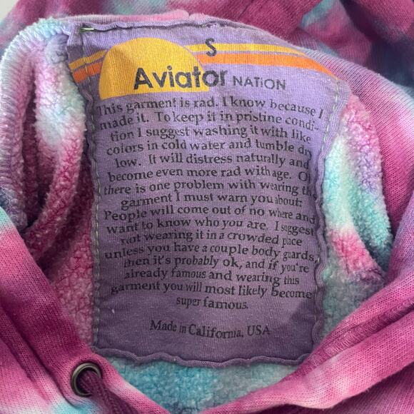 AVIATOR NATION Hand Dyed Pullover Crop Hoodie in Tie Dye Turquoise Size S - Picture 13 of 15